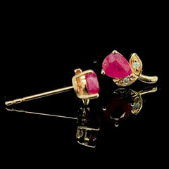 Floral Rose Ruby Gemstones Diamond Earrings 18kt