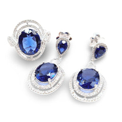 #TheSALE |  Blue Sapphire Drop Dangling Gemstones Diamond Jewelry Set 14kt