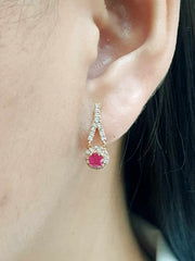 Rose Red Ruby Dangling Diamond Earrings 18kt #BuyNow
