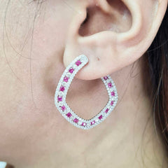 #TheSALE Pink Ruby Curved Hoop Gemstones Diamond Earrings 18kt