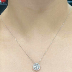 #LVNA2024 | Round Baguette Halo Paved Locket Diamond Necklace 18” 14kt White Gold Foxtail Chain