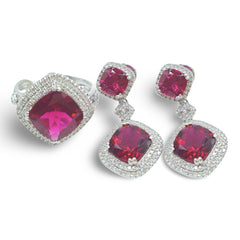 #TheSALE Large Red Ruby Cushion Gemstones Diamond Jewelry Set 14kt