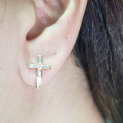 #TheSALE Rose Religous Cross Stud Diamond Earrings 18kt