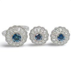 #TheSALE Floral Blue Sapphire Diamond Jewelry Set 14kt