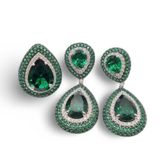 #TheSALE Pear Green Gemstones Drop Statement Diamond Jewelry Set