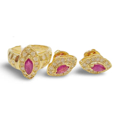 #TheSALE Golden Marquise Ruby Gemstones Diamond Jewelry Set