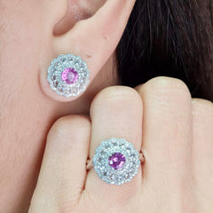 #TheSALE Floral Pin Ruby Gemstones Diamond Jewelry Set