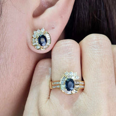 #TheSALE Golden Blue Sapphire Eye Baguette Deco Diamond Jewelry Set
