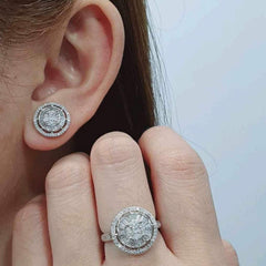 #TheSALE | Round Halo Paved Stud Diamond Jewelry Set 14kt