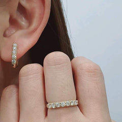 #LVNA2024 |  Golden Round Half Eternity Hoop Diamond Jewelry Set 14kt