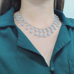 #LVNA2024 | Emerald Pear Station Drop Eternity Statement Diamond Necklace 14kt