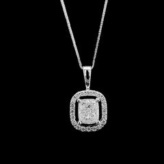 #LVNA2024 | 1.00ct M VS1 Radiant Cut Center Halo Paved  Diamond Pendant Necklace GIA Certified 18kt