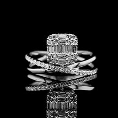 CLEARANCE BEST | Square Crossover Diamond Ring 14kt