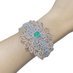 Ivana Royale Green Colombian Emerald Cathedral Paved Diamond Bracelet Bangle 18kt | Editor’s Pick