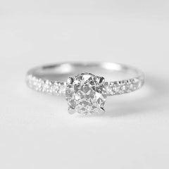 1.32cts Rare Gray Colored Round Cut Paved Diamond Engagement Ring 14kt GIA Certified