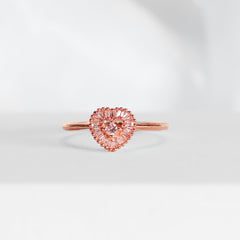 Rose Classic Heart Baguette Diamond Ring 18kt