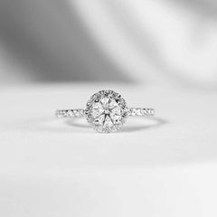 0.90cts D Color Round Halo Diamond Engagement Ring 14kt GIA Certified | CLR