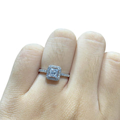 CLR | 0.94cts D SI2 Princess Halo Paved Diamond Ring GIA Certified 14kt