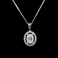 #LVNA2024 | 1.00ct M VS2 Oval Cut Center Halo Paved  Diamond Pendant Necklace GIA Certified 18kt