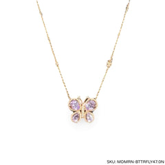 #TheSALE | Rose Butterfly Amethyst Gemstones Diamond Necklace 14kt