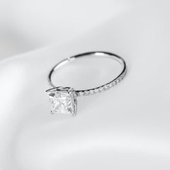 1.22cts J SI2 Princess Paved Band Diamond Engagement Ring 14kt | GIA Certified