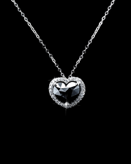 2.2ct Heart Halo Natural Black Diamond Necklace 14kt
