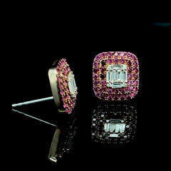 CLEARANCE BEST | Ruby Gemstones Paved Diamond Earrings 14kt