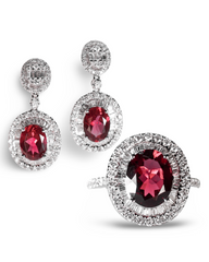 Oval Ruby Diamond Jewelry Set 14kt