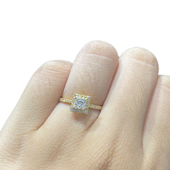 CLR | 0.92cts D SI1 Princess Halo Paved Diamond Ring GIA Certified 14kt