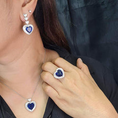 #TheSALE | Heart Blue Sapphire Diamond Jewelry Set 14kt
