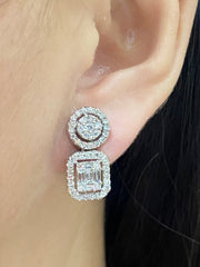 #LVNA2024 | Round Emerald Halo Diamond Dangling Earring 18kt