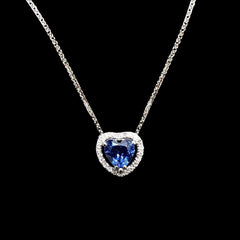 #LVNA2024 | Classic Blue Sapphire Gemstone Heart Halo Paved Diamond Necklace 18”