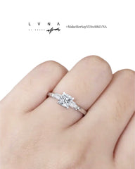 LUNA | 0.70cts D Colorless Cushion Brilliant Baguette Paved Diamond Engagement Ring 18kt GIA CERTIFIED