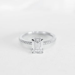 CLR | 1.67ct F VS1 Emerald Cut Paved Diamond Engagement Ring 14kt IGI Certified