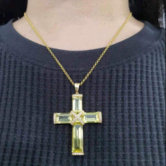 #TheSALE | Golden Citrine Cross Shape Gemstones Diamond Necklace 14kt