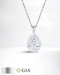 1.25cts L VS2 Pear Brilliant Halo Paved Solitaire Pendant Diamond Necklace 18kt GIA Certified |#LVNA2024
