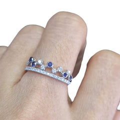 #TheSALE | Half Eternity Crown Diamond Sapphire Gemstones Ring 14kt