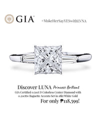 LUNA | 0.70cts D Colorless Princess Brilliant Baguette Paved Diamond Engagement Ring 18kt GIA CERTIFIED