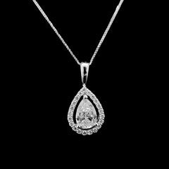 #LVNA2024 | 1.00ct M SI1 Pear Cut Center Halo Paved  Diamond Pendant Necklace GIA Certified 18kt