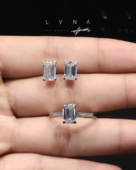 PREORDER | 1.51ct H VS1 / 1.51ct H VS2 Emerald Solitaire Diamond Earrings & 1.56ct G VS2 Emerald Cut Diamond Ring Jewelry Set 14kt IGI CERTIFIED