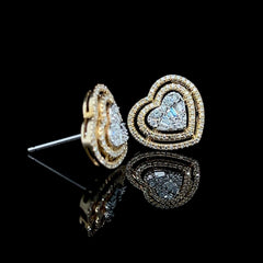 CLEARANCE BEST | Golden Double Heart Halo Diamond Earrings 14kt