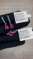 CLEARANCE BEST | Teardrop Pink Ruby Gemstones Dangling Diamond Jewelry Set 14kt
