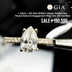 PREORDER | 1.49cts L SI2 Pear Brilliant Center Hidden Halo Paved Diamond Engagement Ring 14kt GIA Certified