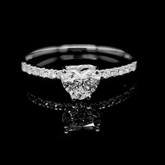 0.51ct D SI1 Heart Cut Paved Diamond Engagement Ring 14kt GIA Certified