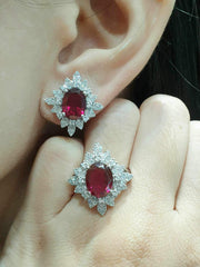 CLEARANCE BEST | Red Ruby Gemstones Statement Diamond Jewelry Set 14kt