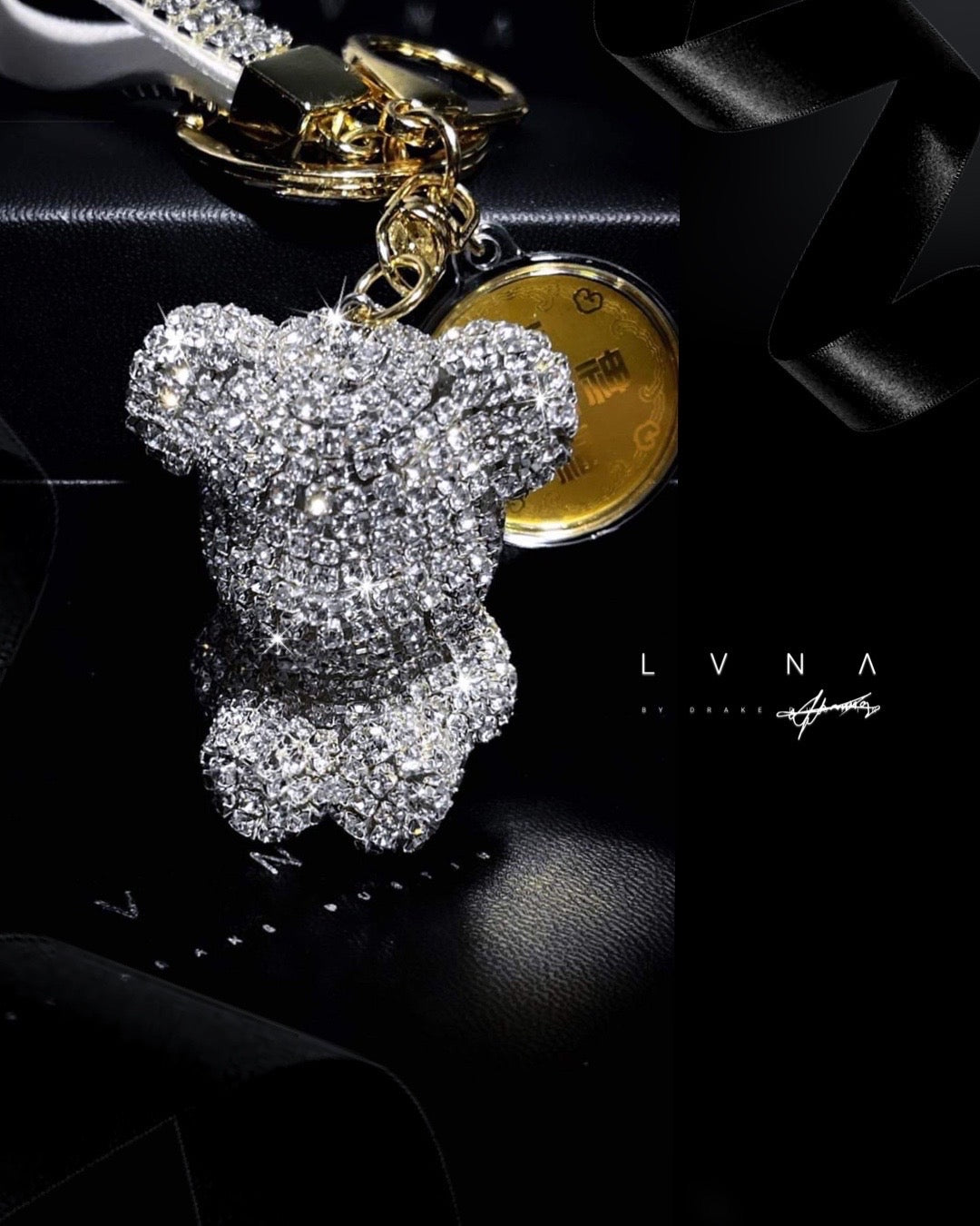 Bear Keychain with 24k Gold Chip