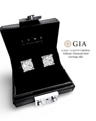 LUNA | 0.50ct / 0.50ct D Colorless Cushion Solitaire Diamond Earrings 18kt GIA Certified