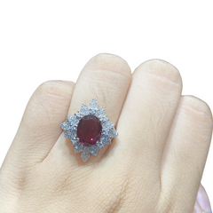 CLEARANCE BEST | Red Ruby Gemstones Statement Diamond Ring 14kt