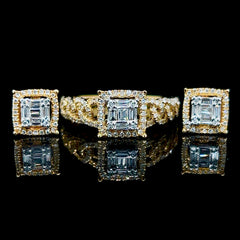 CLEARANCE BEST | Golden Classic Square Edged Diamond Jewelry Set 14kt