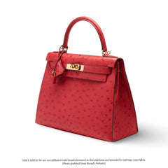Hermes Rouge Vif Ostrich Sellier Kelly 28 Gold Hardware